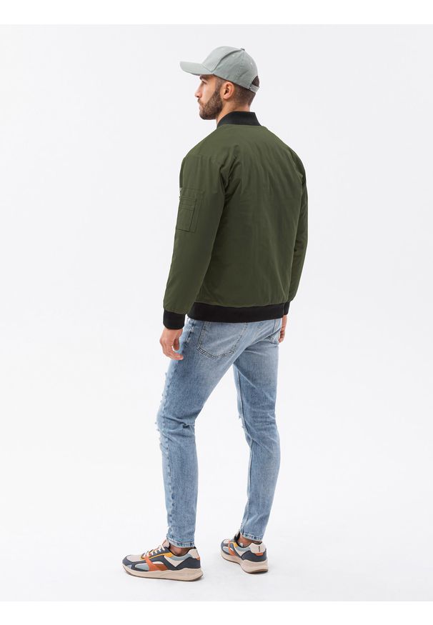 Ombre Clothing - Kurtka męska ocieplana bomberka C516 - oliwkowa - XXL. Kolor: oliwkowy. Materiał: poliester