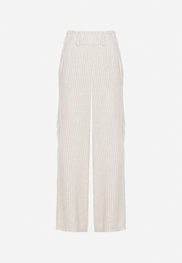 Born2be - Jasnobeżowe Spodnie w Drobne Paski o Prostych Nogawkach Ariallo. Okazja: na spacer. Kolor: beżowy. Materiał: tkanina. Wzór: paski. Sezon: lato