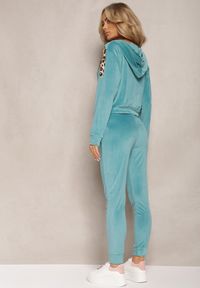 Renee - Jasnoniebieski Welurowy Komplet Dresowy 2-Częściowy z Animal Print Bluza i Spodnie Atisilva. Kolor: niebieski. Materiał: dresówka, welur. Wzór: nadruk #3