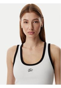 Karl Lagerfeld - KARL LAGERFELD Top B2W17003 Biały Slim Fit. Typ kołnierza: dekolt w karo. Kolor: biały. Materiał: bawełna #3