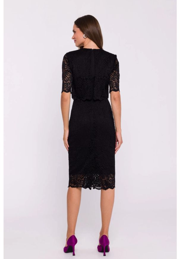 Stylove - Elegancka ołówkowa dwuczęściowa sukienka koronkowa czarna. Kolor: czarny. Materiał: koronka. Typ sukienki: ołówkowe. Styl: elegancki