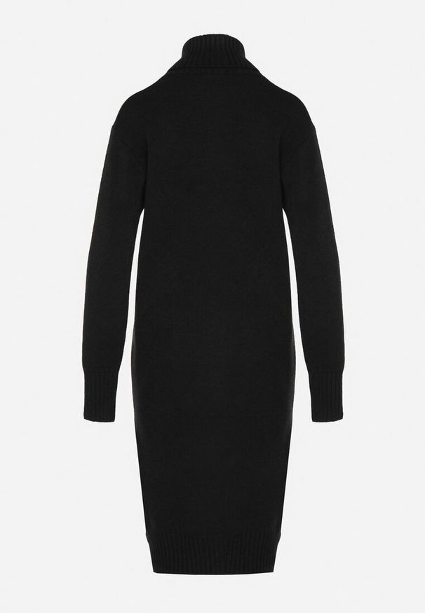 Born2be - Czarna Dzianinowa Sukienka z Bawełną o Prostym Kroju z Golfem Tesala. Okazja: do pracy, na spotkanie biznesowe. Typ kołnierza: golf. Kolor: czarny. Materiał: dzianina, bawełna. Wzór: jednolity. Typ sukienki: proste. Styl: klasyczny, biznesowy