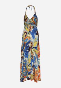 Born2be - Niebiesko-Żółta Rozkloszowana Sukienka z Wiskozy z Odcięciem pod Biustem Wiązana na Szyi i Plecach Nividia. Okazja: na co dzień. Kolor: niebieski. Materiał: wiskoza. Typ sukienki: proste, sportowe. Styl: casual, elegancki, sportowy, klasyczny #7