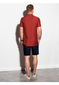 Ombre Clothing - Koszula męska z krótkim rękawem - ceglasta K561 - L. Kolor: czerwony. Materiał: wiskoza. Długość rękawa: krótki rękaw. Długość: krótkie #5