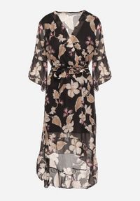 Born2be - Czarna Bawełniana Sukienka Kopertowa o Asymetrycznym Kroju z Wiązanym Paskiem Niteira. Okazja: na randkę, na co dzień. Typ kołnierza: dekolt w kształcie V. Kolor: czarny. Materiał: bawełna. Typ sukienki: asymetryczne, kopertowe. Styl: casual #2