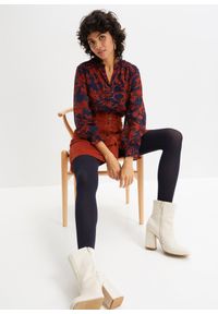 bonprix - Bluzka z szyfonu z marszczonymi detalami. Typ kołnierza: kołnierzyk stójkowy. Kolor: niebieski. Materiał: szyfon #2