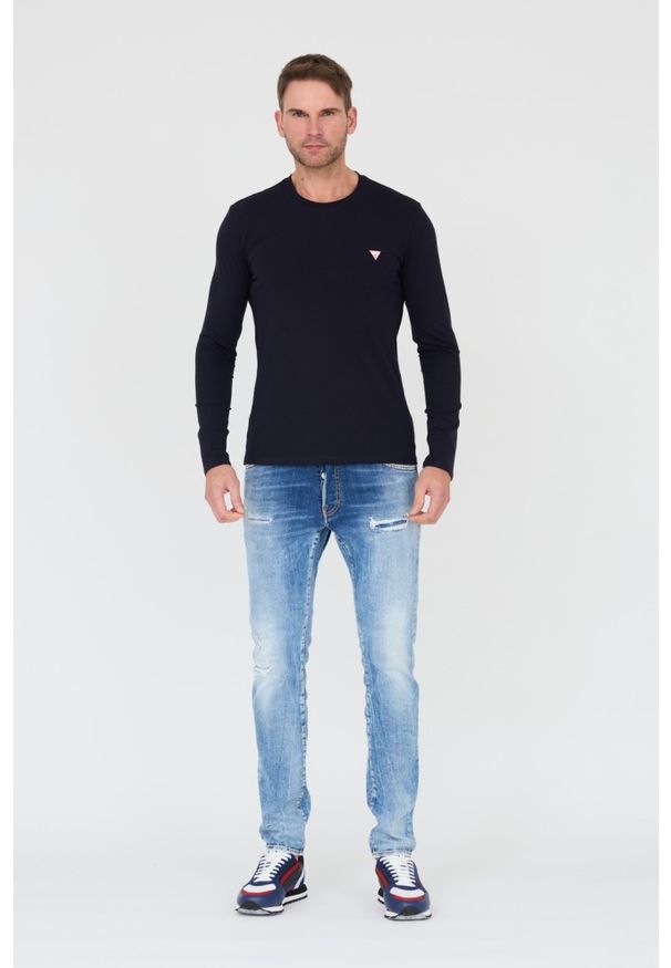 Guess - GUESS Granatowy longsleeve. Kolor: niebieski. Długość rękawa: długi rękaw