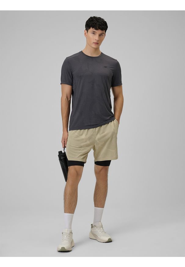 4f - 4F Koszulka treningowa regular szybkoschnąca męska - szara S. Kolor: czarny. Materiał: materiał. Sport: fitness