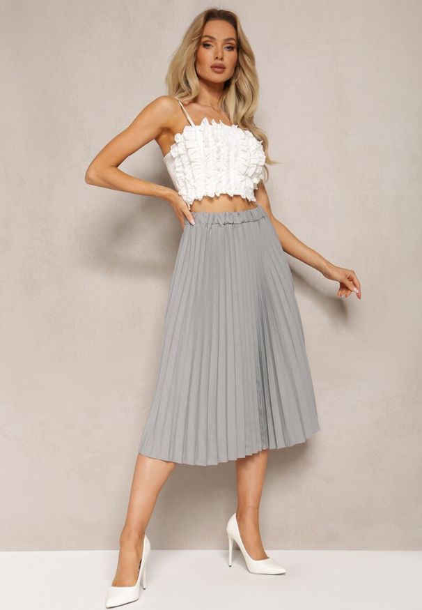 Renee - Ciemnoszara Spódnica Midi z Plisami High Waist Jasmira. Stan: podwyższony. Kolor: szary
