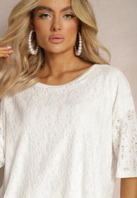Renee - Biała Koronkowa Bluzka z Krótkim Rękawkiem Ulalia. Kolor: biały. Materiał: koronka. Długość rękawa: krótki rękaw. Długość: krótkie. Styl: elegancki #5