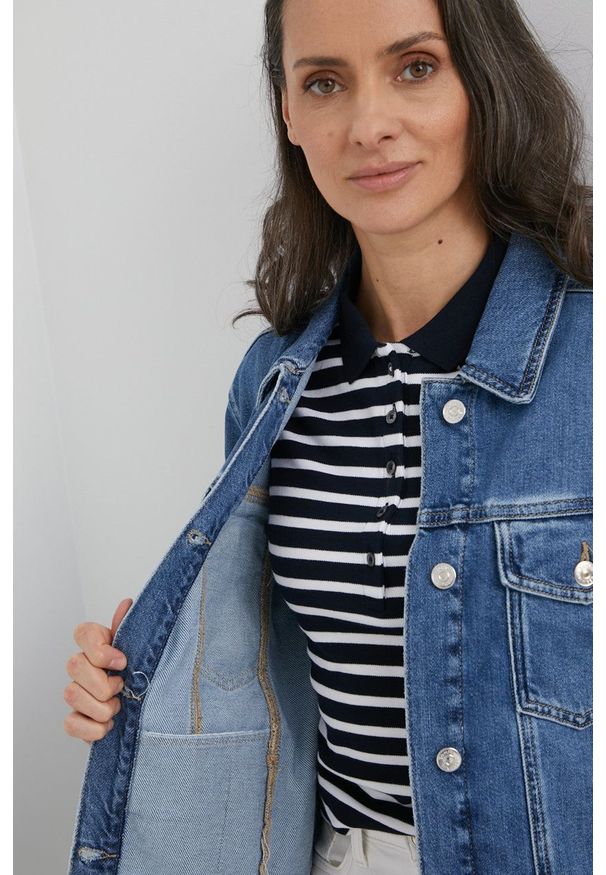 TOMMY HILFIGER - Tommy Hilfiger kurtka jeansowa damska przejściowa oversize. Kolor: niebieski. Materiał: jeans