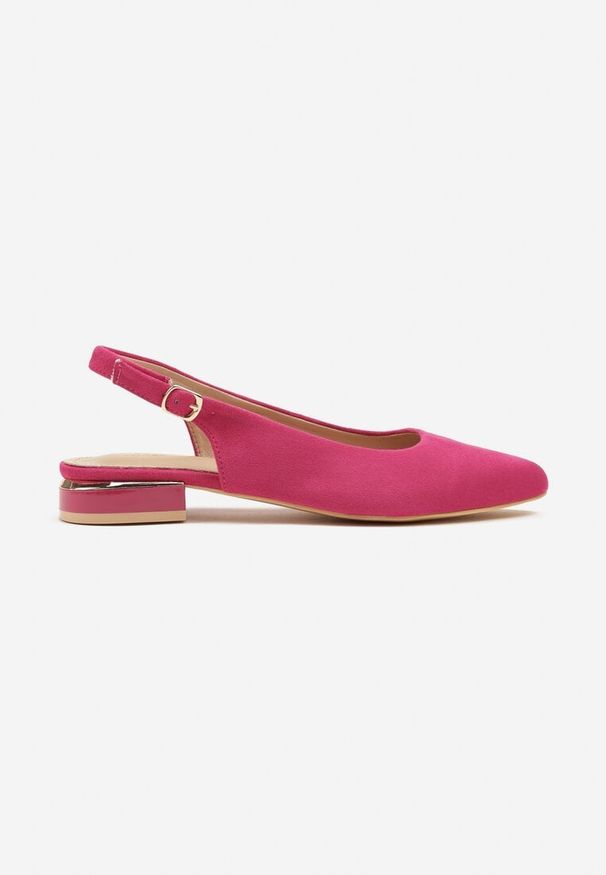 Born2be - Fuksjowe Sandały Slingback Vices z Metaliczną Aplikacją przy Obcasie Ediriella. Okazja: na spotkanie biznesowe, na co dzień. Nosek buta: szpiczasty. Kolor: różowy. Wzór: aplikacja. Sezon: lato, wiosna. Obcas: na obcasie. Styl: biznesowy, elegancki, casual. Wysokość obcasa: średni