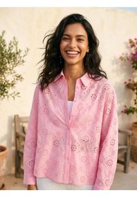 Sinsay - Ażurowa koszula - różowy. Kolor: różowy. Wzór: ażurowy #1