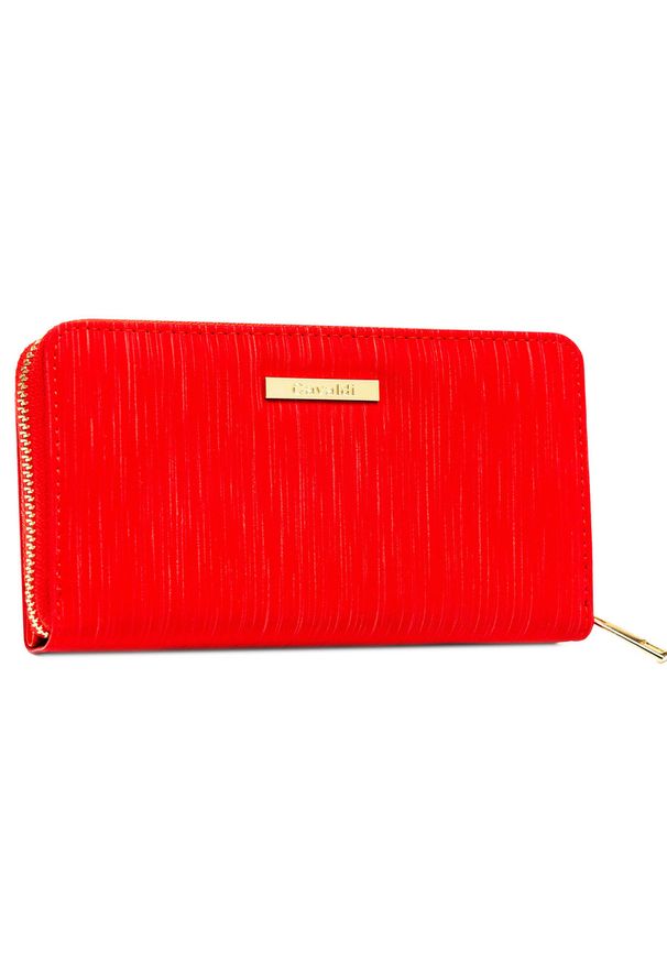 Duży czerwony portfel damski ze skóry ekologicznej poziomy na zatrzask i suwak 4U CAVALDI CHWJ-08. Kolor: czerwony. Materiał: skóra ekologiczna