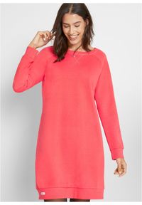 bonprix - Sukienka dresowa z miękkiego materiału frotte. Kolor: czerwony. Materiał: materiał, dresówka. Długość rękawa: raglanowy rękaw. Wzór: prążki #1