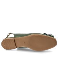 Zielone Sandały Armodo Eleganckie Obuwie Damskie. Okazja: na imprezę, na co dzień. Zapięcie: pasek. Kolor: zielony. Wzór: kwiaty. Materiał: skóra, materiał. Sezon: lato. Obcas: na obcasie. Styl: elegancki. Wysokość obcasa: niski #3