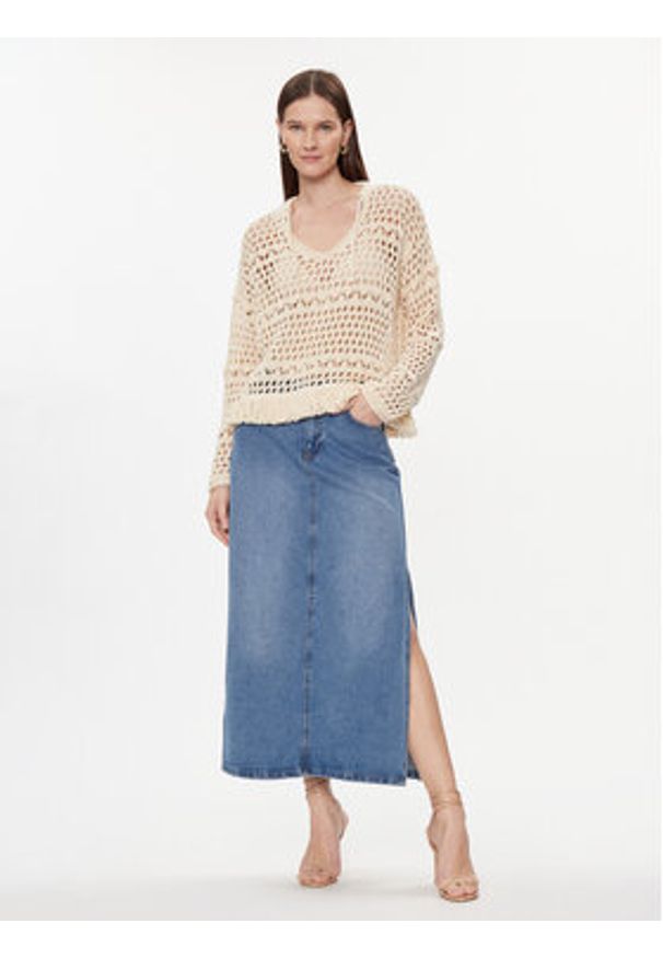 Kontatto Sweter 3M2063C Beżowy Regular Fit. Kolor: beżowy. Materiał: bawełna