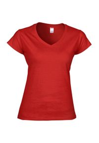 GILDAN - Koszulka Damska Krótki Rękaw VNeck. Kolor: czerwony. Długość rękawa: krótki rękaw. Długość: krótkie