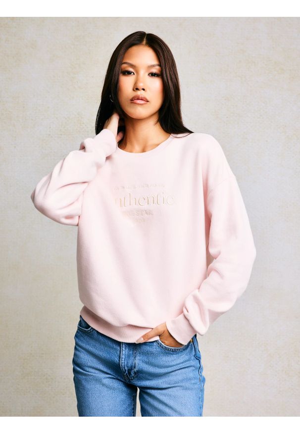 Big-Star - Bluza damska z haftem pudrowy róż Ellsa 600. Okazja: na co dzień. Kolor: różowy. Materiał: dzianina, dresówka, jeans. Wzór: haft. Styl: casual, klasyczny