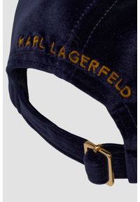 Karl Lagerfeld - KARL LAGERFELD Granatowa czapka z daszkiem Autograph Pin Velvet. Kolor: niebieski. Materiał: welur. Styl: elegancki #2