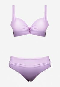Born2be - Jasnofioletowe Bikini Majtki Figi i Biustonosz z Ozdobnym Marszczeniem Linaronia. Kolekcja: plus size. Kolor: fioletowy. Wzór: haft #5