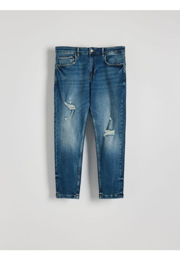 Reserved - Jeansy carrot slim z przetarciami - indigo jeans