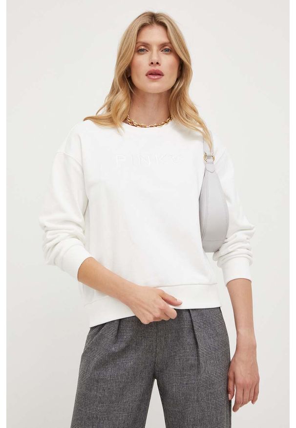 Pinko bluza bawełniana damska kolor beżowy gładka. Kolor: beżowy. Materiał: bawełna. Wzór: gładki