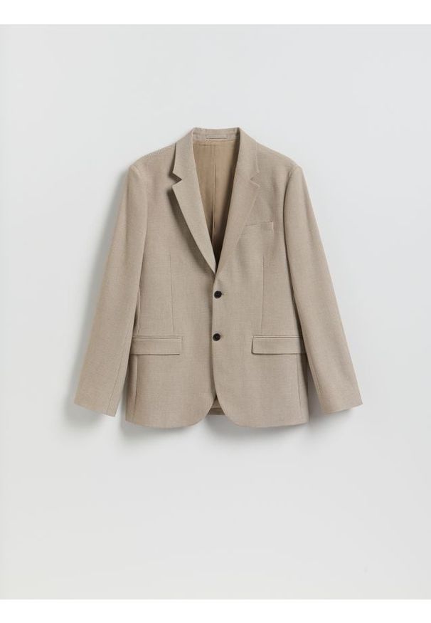 Reserved - Marynarka regular fit z dodatkiem wiskozy - beżowy. Kolor: beżowy. Materiał: wiskoza