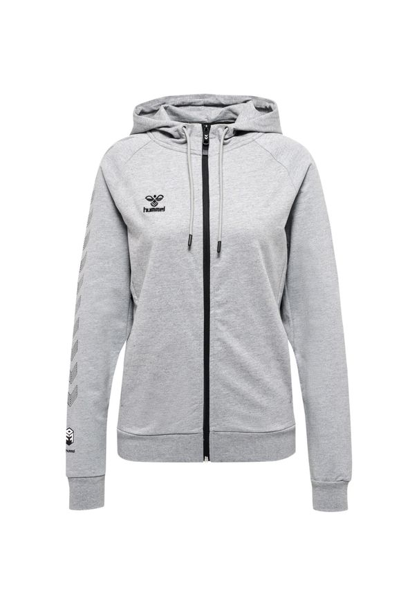 Damska bawełniana bluza z kapturem zapinana na zamek Hummel Move Grid. Typ kołnierza: kaptur. Kolor: szary. Materiał: bawełna. Wzór: aplikacja, jodełka, nadruk. Sport: fitness