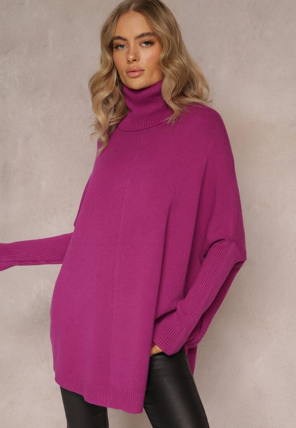 Renee - Fioletowy Golf z Rękawem Nietoperz Elsinne. Typ kołnierza: golf. Kolor: fioletowy. Długość rękawa: długi rękaw. Długość: długie