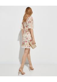 NEEDLE & THREAD - Beżowa sukienka z cekinami Trellis Rose. Okazja: na imprezę. Kolor: beżowy. Materiał: koronka. Wzór: aplikacja, kwiaty. Długość: mini #4