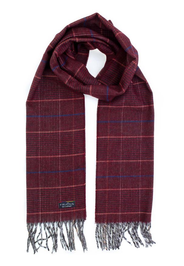 FRAAS - szale męskie - Bordowy szalik męski w kratę glencheck F5 - FRAAS Cashmink. Kolor: czerwony. Materiał: syntetyk, poliakryl, kaszmir, tkanina, skóra, wełna, materiał, włókno