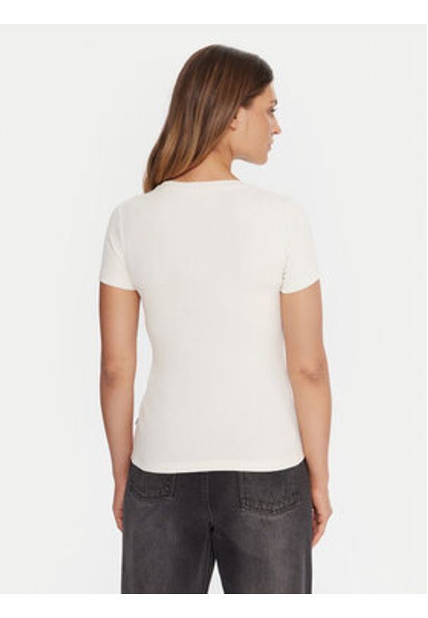 Guess Jeans T-Shirt W5BP45 KA0H1 Beżowy Slim Fit. Kolor: beżowy. Materiał: bawełna