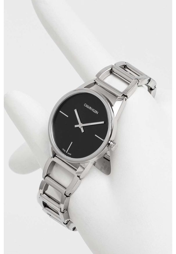 Calvin Klein zegarek damski kolor srebrny. Kolor: srebrny. Materiał: materiał