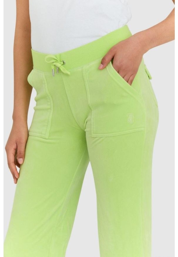 Juicy Couture - JUICY COUTURE Klasyczne welurowe spodnie dresowe damskie del ray w jasnozielonym kolorze, Rozmiar S. Kolor: zielony. Materiał: welur, dresówka