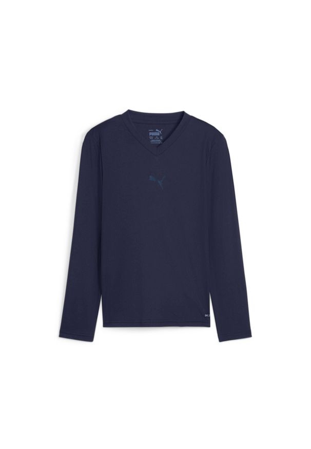 Dziecięca koszulka z długim rękawem Puma TeamGoal Baselayer. Kolor: niebieski. Długość rękawa: długi rękaw. Długość: długie. Sport: piłka nożna