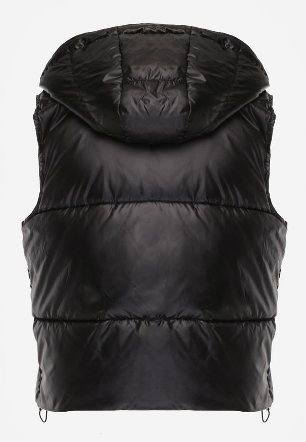 Born2be - Czarna Pikowana Kamizelka z Odpinanym Kapturem Winncea. Okazja: na co dzień. Kolor: czarny. Materiał: jeans. Styl: casual