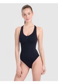 4f - 4F Body treningowe szybkoschnące damskie - czarne XS/S. Typ kołnierza: dekolt w serek. Kolor: czarny. Materiał: syntetyk, jersey, materiał, skóra, dzianina, włókno. Długość rękawa: na ramiączkach. Wzór: ze splotem, gładki #1