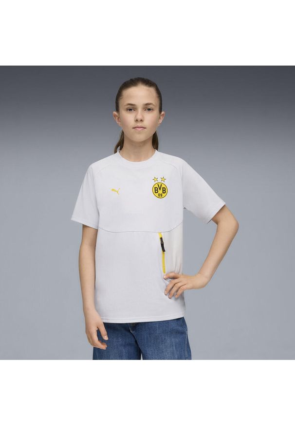 Puma - Młodzieżowa koszulka Borussia Dortmund PUMATECH z kieszenią PUMA. Kolor: szary, wielokolorowy, żółty. Sport: piłka nożna