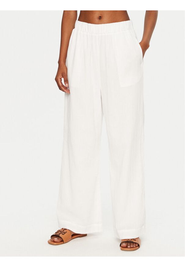 Seafolly Spodnie materiałowe Crinkle 55430-PA Biały Regular Fit. Kolor: biały. Materiał: bawełna