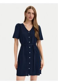 Vero Moda Sukienka letnia Mymilo 10340466 Granatowy Regular Fit. Kolor: niebieski. Materiał: len, wiskoza. Sezon: lato #1