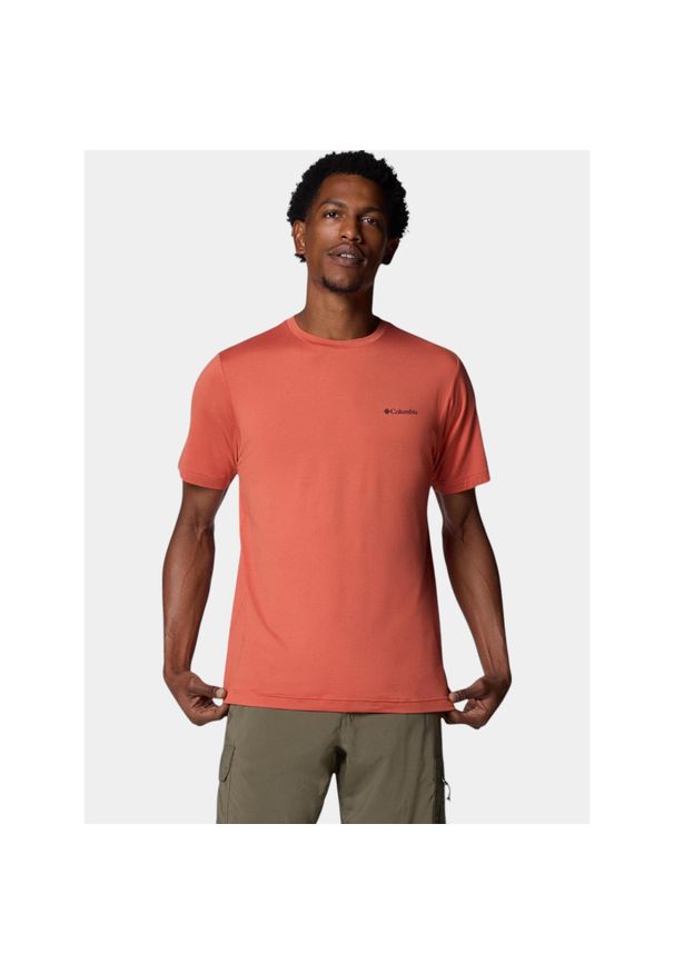 columbia - Koszulka sportowa męska Columbia Tech Trail II. Kolor: czerwony. Długość rękawa: krótki rękaw. Długość: krótkie. Sport: turystyka piesza