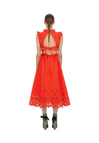 SELF PORTRAIT - Pomarańczowa sukienka midi z falbanami. Okazja: na wesele, na imprezę, na ślub cywilny. Kolor: pomarańczowy. Materiał: bawełna, koronka. Wzór: koronka. Typ sukienki: rozkloszowane. Długość: midi #6