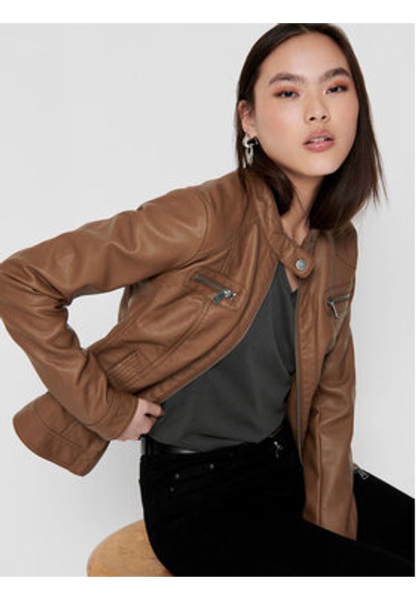 only - ONLY Kurtka z imitacji skóry Bandit 15081400 Brązowy Regular Fit. Kolor: brązowy. Materiał: skóra, wiskoza