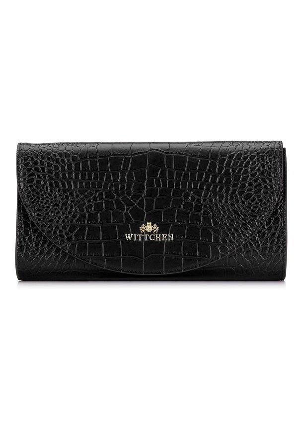 Wittchen - Kopertówka skórzana minimalistyczna croco. Kolor: czarny. Wzór: haft. Dodatki: z haftem. Materiał: skórzane. Styl: elegancki. Rodzaj torebki: przez ramię