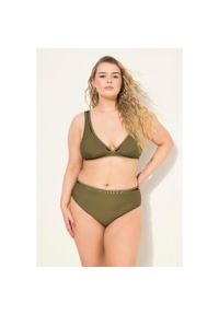 ULLA POPKEN - Damskie Figi bikini błyszczące obszycie wysoki stan. Stan: podwyższony. Kolekcja: plus size. Kolor: zielony. Materiał: poliester, elastan, poliamid, materiał