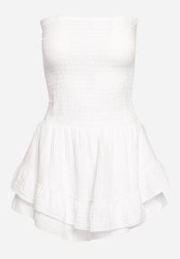 Born2be - Biały Kombinezon z Bawełny z Elastyczną Gumką w Talii i Falbanką Olialia. Okazja: na spacer. Kolor: biały. Materiał: bawełna. Sezon: lato #6