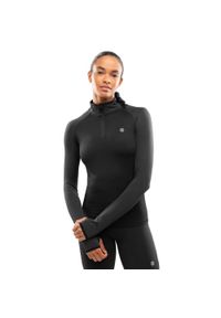 SIROKO - Damska bluza do biegania z suwakiem pod szyją Fitness Siroko Center Black. Kolor: czarny. Materiał: tkanina. Długość: krótkie. Sport: fitness #1