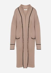 Born2be - Beżowy Długi Niezapinany Kardigan Ozdobiony Lamówką Veritusa. Okazja: na co dzień. Kolor: beżowy. Materiał: jeans. Długość: długie. Wzór: aplikacja. Styl: klasyczny, casual #5