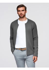 Ombre Clothing - Męski sweter gładki na zamek – grafitowy V2 - Rozmiar: XXL. Okazja: na co dzień. Kolor: szary. Materiał: poliester, jeans, dzianina, jersey, poliamid, wiskoza. Wzór: gładki. Styl: casual